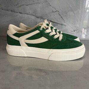 Sam Edelman Green and Cream Suede Low-Top Sneakers